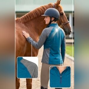 Noble Equestrian Ashley Womens S Blue & Heather Gray Quarter Zip Reflective Logo